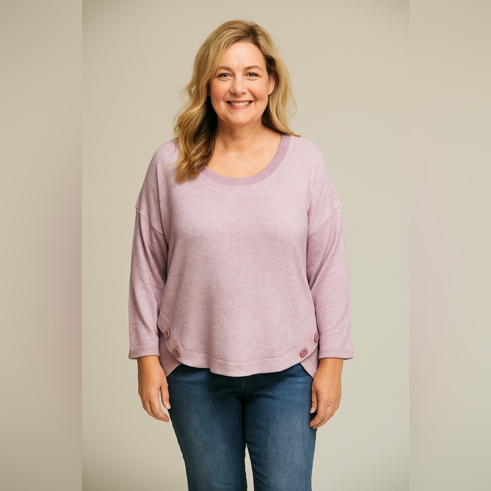 NWT Keren Hart, Lavender Purple Long Sleeve Top, Soft Crewneck, size large